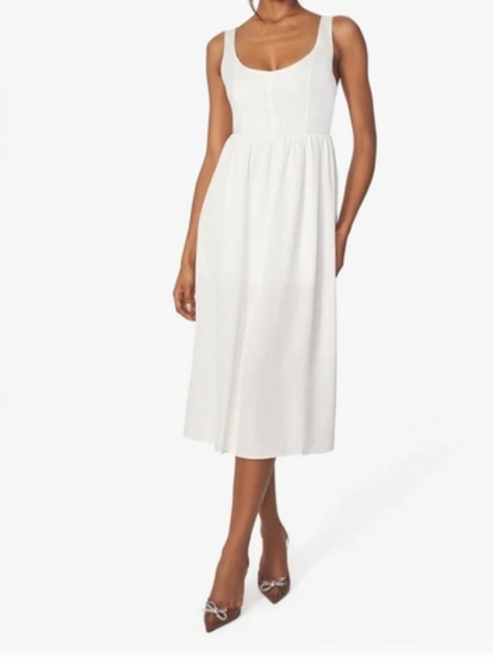 New! WeWoreWhat Satin Carmeuse Midi Dress in Whisper White Size Medium